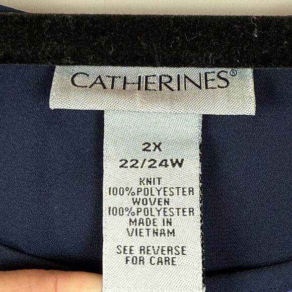 Catherines Tunic Top Women 2X Blue Printed 3/4 Sleeve Blouse Mature Career Flowy - Picture 4 of 7